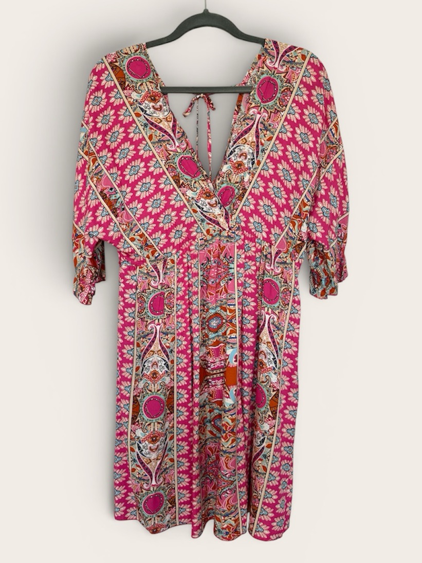 Pink Boho Paisley V-Neck Dress